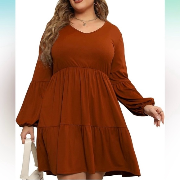 Celkuser Rust Orange Tiered Babydoll Dress – Size 16 XL - Picture 3 of 4